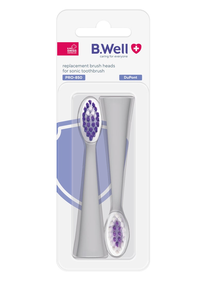 B.Well PRO-850 White Replacement Sonic Toothbrush Heads with Medium DuPont Bristles, 2 Pieces - Image 2