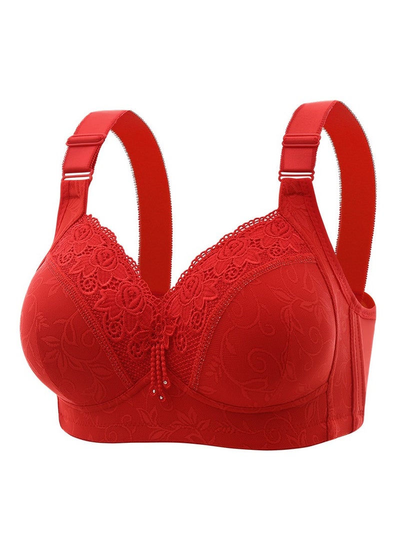 Loquat Womens Soft Seamless Exquisite Lace Embroidery Bras wireless Smoothing Bra Red
