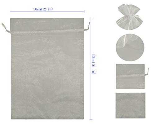 Ankirol 50pcs Sheer Organza Favor Bags 12 X 16 INCH X Large Organza Drawstring Bags (white) - Image 4