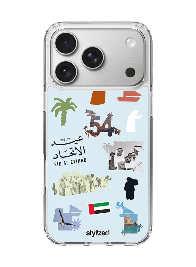 Stylizedd غطاء آيفون 17 برو [متوافق مع MagSafe] غطاء مغناطيسي رقيق شفاف - عيد الاتحاد 54 لدولة الإمارات العربية المتحدة، أزرق فاتح - Image 1