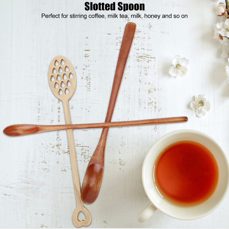 3Pcs Home Long Handle Wood Stirring Spoon Mixing Slotted Spoon for Coffee Milk Honey Use - Image 4