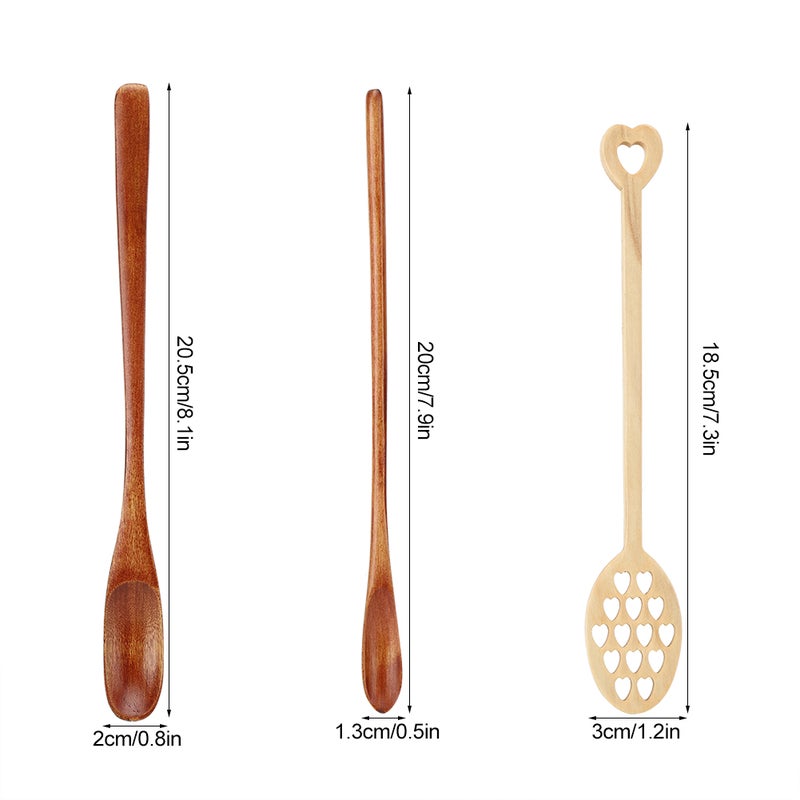 3Pcs Home Long Handle Wood Stirring Spoon Mixing Slotted Spoon for Coffee Milk Honey Use - Image 2