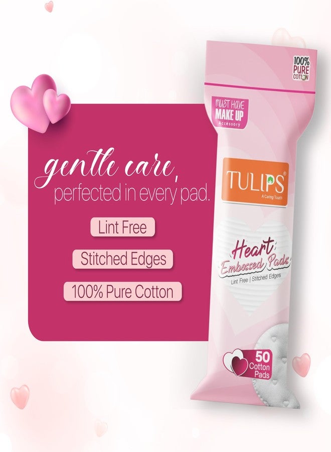 Tulips Round Facial Cotton Pad Heart Embossed I Lint Free I 50 Cotton Pads in a Ziplock Bag (Pack of 6) - Image 3