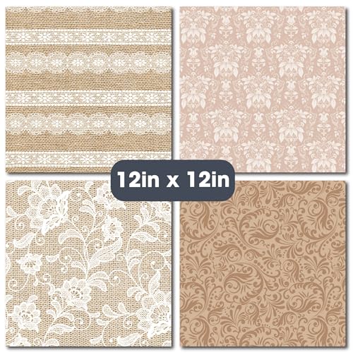 Desecraft Vintage Burlap & Lace 12x12 Scrapbook Paper Double Sided Cardstock 12x12 Paper for Scrapbooking, Card Making, Crafts, DIY Albums & Home Decor - Image 2