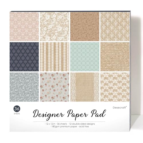 Desecraft Vintage Burlap & Lace 12x12 Scrapbook Paper Double Sided Cardstock 12x12 Paper for Scrapbooking, Card Making, Crafts, DIY Albums & Home Decor - Image 1