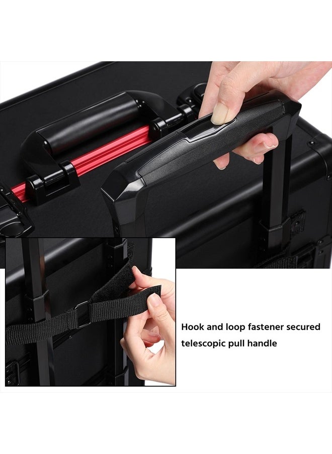 Yaheetech 3 in 1 Aluminum Cosmetic Case Professional Makeup Train Case Large Capacity Trolley Makeup Travel Case Black  - Image 4