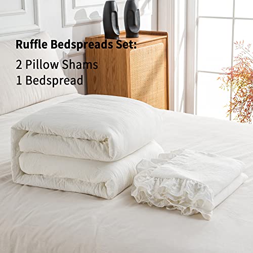 Bonlino Home Bedding Bedspread Set Quilt - Farmhouse Bedspread Summer Coverlet Bed Spreads, Lightweight Quilt Chic Vintage Bedding Ruffle Skirt Bedroom Rustic with 2 Pillow Shams (Queen, White) - Image 5