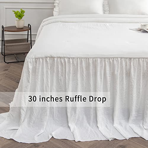 Bonlino Home Bedding Bedspread Set Quilt - Farmhouse Bedspread Summer Coverlet Bed Spreads, Lightweight Quilt Chic Vintage Bedding Ruffle Skirt Bedroom Rustic with 2 Pillow Shams (Queen, White) - Image 4
