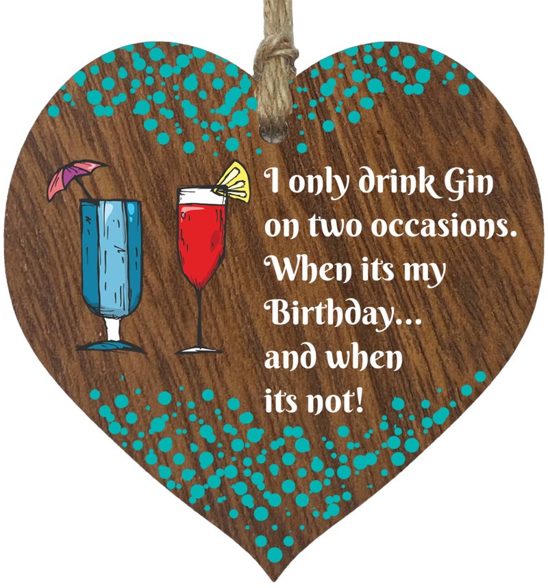 Stuff4 I Only Drink Gin Hanging Wooden Heart Sign Plaque Gin Gift Set - Dark Wood Hearts  Funny Birthday Keepsake  Hang Around a Gin Miniatures Gift Sets  Gin Signs for Home Bar  Unusual Gin Gift By Stuff4 - Image 1