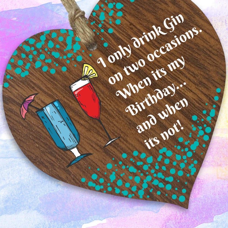 Stuff4 I Only Drink Gin Hanging Wooden Heart Sign Plaque Gin Gift Set - Dark Wood Hearts  Funny Birthday Keepsake  Hang Around a Gin Miniatures Gift Sets  Gin Signs for Home Bar  Unusual Gin Gift By Stuff4 - Image 2