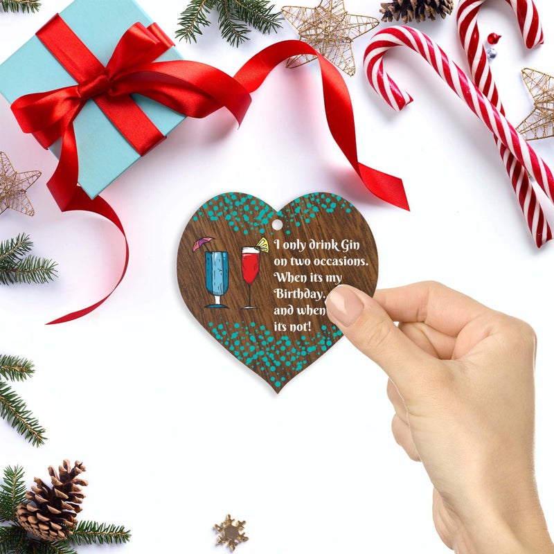 Stuff4 I Only Drink Gin Hanging Wooden Heart Sign Plaque Gin Gift Set - Dark Wood Hearts  Funny Birthday Keepsake  Hang Around a Gin Miniatures Gift Sets  Gin Signs for Home Bar  Unusual Gin Gift By Stuff4 - Image 3
