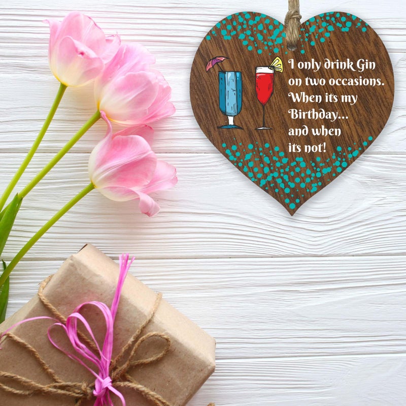 Stuff4 I Only Drink Gin Hanging Wooden Heart Sign Plaque Gin Gift Set - Dark Wood Hearts  Funny Birthday Keepsake  Hang Around a Gin Miniatures Gift Sets  Gin Signs for Home Bar  Unusual Gin Gift By Stuff4 - Image 5