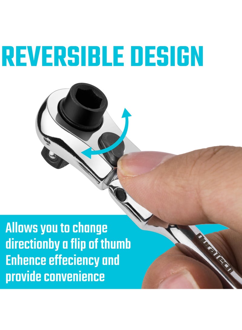 1/4 Inch Drive Ratchet Handle, 72-Tooth Multifunctional Socket  Bit Driver, 2 in 1 Flex Head Ratchet with Reversible Switch, Alloy Steel Full-Polished Chrome Plating Socket Wrench - Image 3