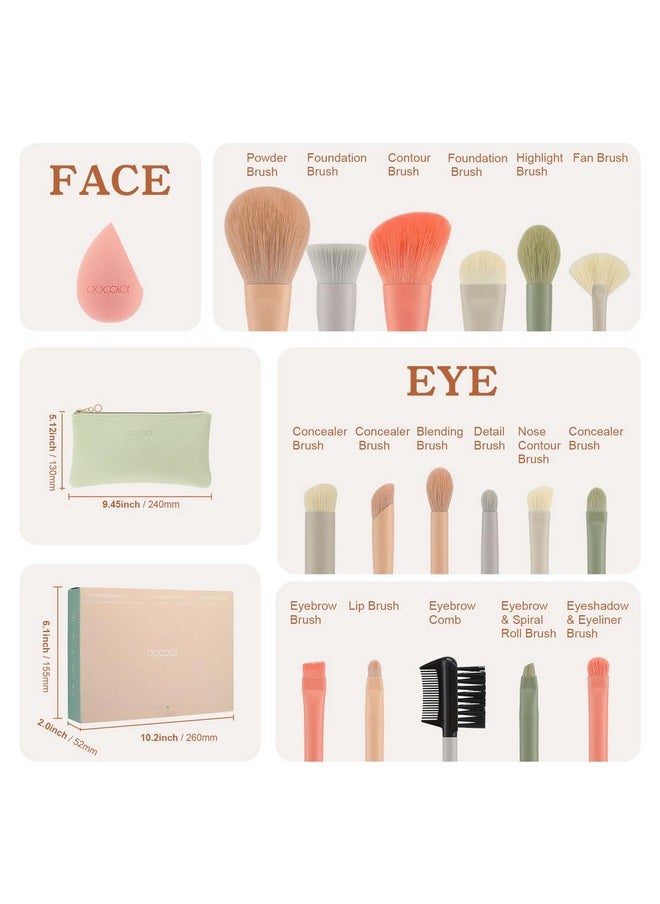 docolor - Makeup Brushes Set 17Pcs Morandi Makeup Brushes With Makeup Bag And Makeup Sponge And Brush Protector Professional Face Powder Foundation Eye Shadow Concealers Brush Kit Gift Box - Image 1