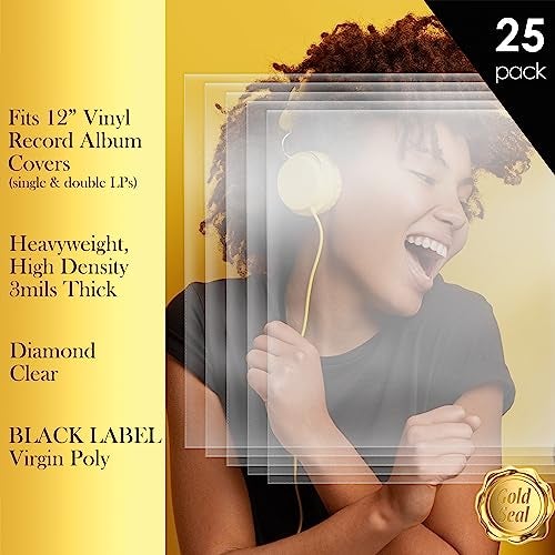 GOLD SEAL Vinyl Record Outer Sleeves for 12" LPs, 3 mils Thick, Premium Heavyweight Record Cover Protectors, High-Density Diamond Clear Polypropylene, 12.75" x 12.75",(25 Pack) - Image 2