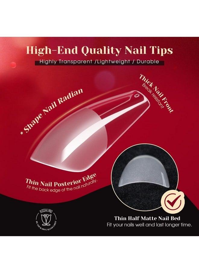 Rosalind Nail Tips Kit, Half Matte Medium Coffin Fake Nail Tips With Nail Glue Gel Top Coat Led Nail Lamp Nail Buffer File Nail Clipper, 600Pcs Full Cover False Nail Tips12 Sizes Nail Extension Kit  - Image 4