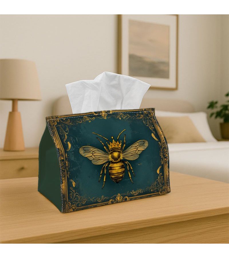 Vintage Artistic Bee Golden Ornate Tissue Box 18cm Decorative Holder - Image 1
