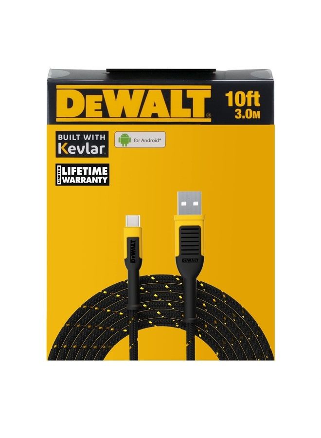 DEWALT Type C to USB Cable — Reinforced Braided Cable for USB to USB-C — Type C Fast Charging USB-C to USB-A Cable — Fast Charging Cord Type C — 10 ft - Image 1