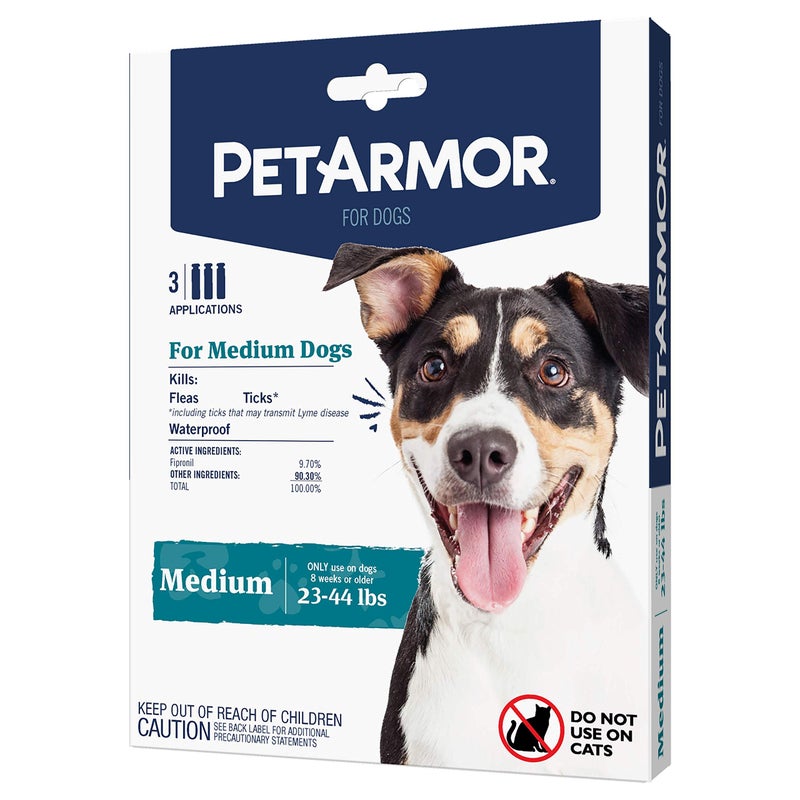 PETARMOR Flea & Tick Treatment for Medium Dogs with Fipronil (23 to 44 Pounds) 3 Monthly Applications - Image 1