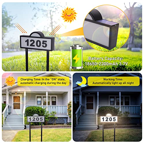 CHEGIF Solar House Numbers Address Sign,IP65 Waterproof Solar Address Plaque for Outside,3200K Warm & 6500k Cold LED Illuminated House Numbers for Outdoor Wall Mounted & Home Yard Ground Address Number - Image 5
