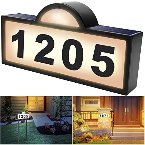 CHEGIF Solar House Numbers Address Sign,IP65 Waterproof Solar Address Plaque for Outside,3200K Warm & 6500k Cold LED Illuminated House Numbers for Outdoor Wall Mounted & Home Yard Ground Address Number - Image 1