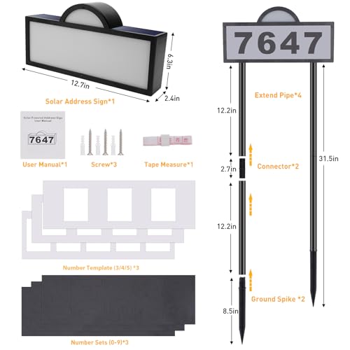 CHEGIF Solar House Numbers Address Sign,IP65 Waterproof Solar Address Plaque for Outside,3200K Warm & 6500k Cold LED Illuminated House Numbers for Outdoor Wall Mounted & Home Yard Ground Address Number - Image 2
