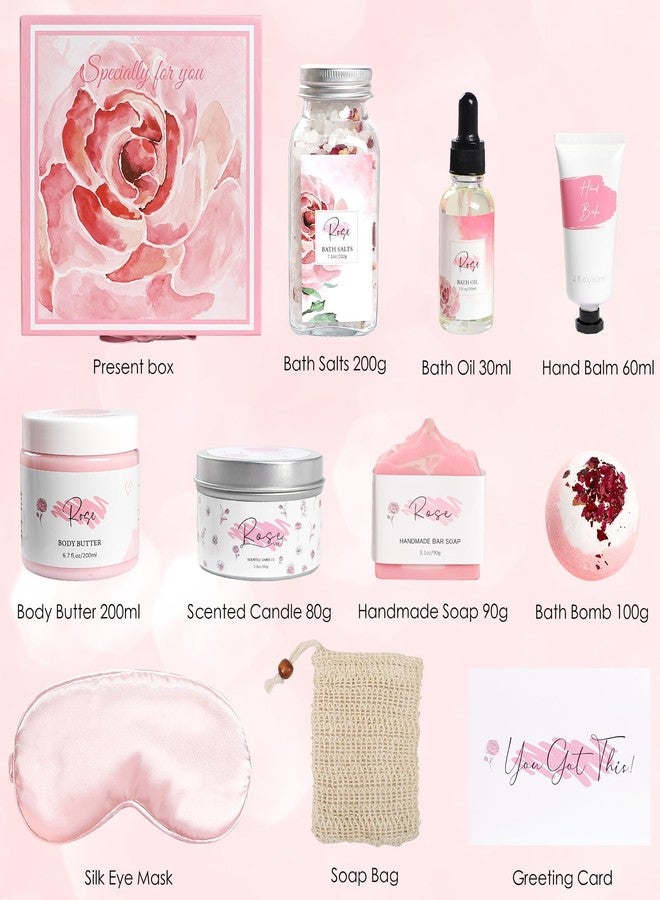 Frerdui Mother's Day Gifts，Rose Spa Gifts Set, Bath Gifts Set for Women, Relaxing Spa Gift Basket for Women, Self Care Package, Home Spa Products, Birthday Gifts for Mom Mother's Day (Rose) - Image 2