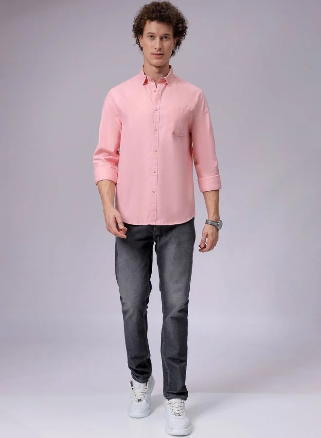 شركة المرآب الهندية Men Slim Fit Solid Full Sleeves Cutaway Collar Casual Shirt