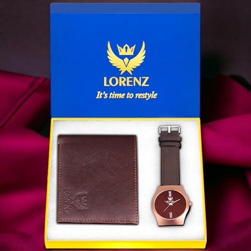 LORENZ Leather Brown Dial Men's Analog Watch And Brown Wallet Combo - Image 2