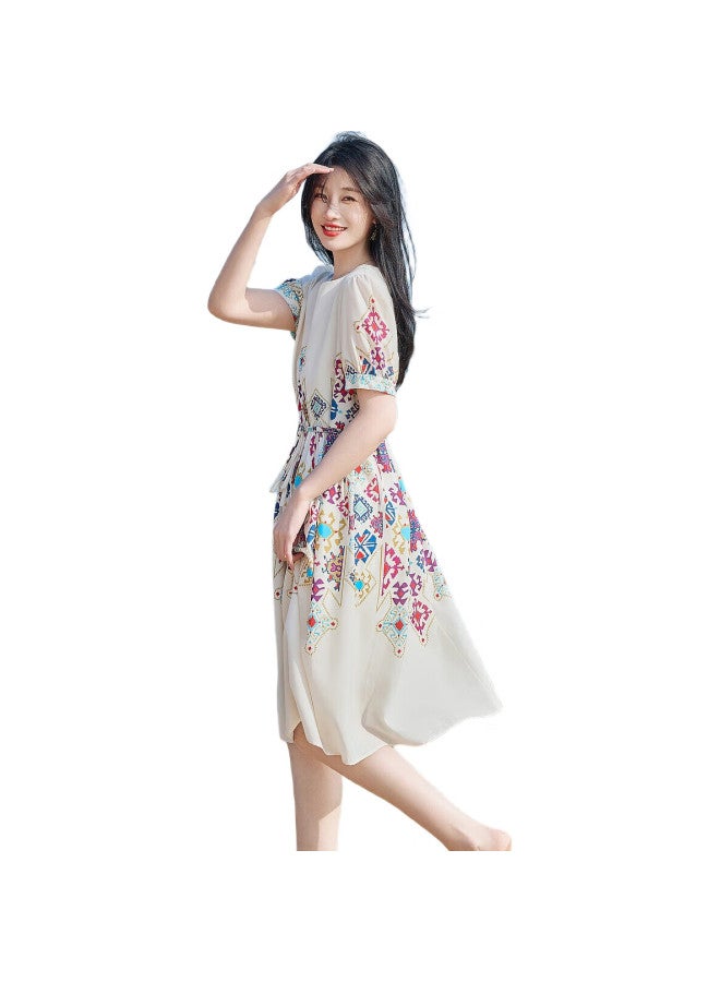 dme [Romantic French Series] Lightweight, Flowing, Ethereal Atmosphere-Setting Printed Mid-Sleeve Dress For Summer - Image 2