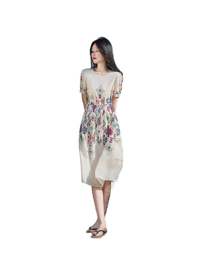dme [Romantic French Series] Lightweight, Flowing, Ethereal Atmosphere-Setting Printed Mid-Sleeve Dress For Summer - Image 1