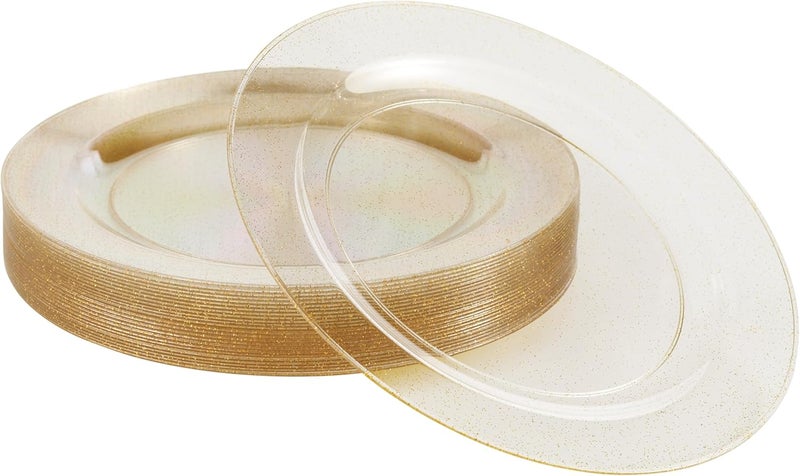 MATANA 25 Reusable 10 Inch Clear Plastic Party Plates Gold Glitter  Premium Heavy Duty Dinner Plates Elegant Fancy Plastic Plates for Wedding Bridal Shower Birthday Party Events  Picnic - Image 1