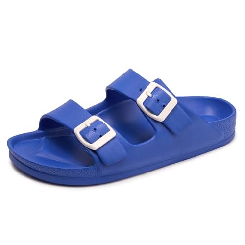 FUNKYMONKEY Women's Comfort Slides Double Buckle Adjustable EVA Flat Sandals (6 M US, Royal Blue) - Image 1