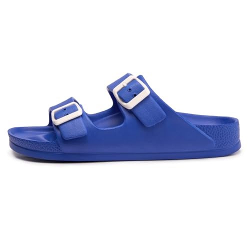FUNKYMONKEY Women's Comfort Slides Double Buckle Adjustable EVA Flat Sandals (6 M US, Royal Blue) - Image 2