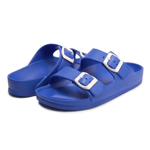 FUNKYMONKEY Women's Comfort Slides Double Buckle Adjustable EVA Flat Sandals (6 M US, Royal Blue) - Image 5