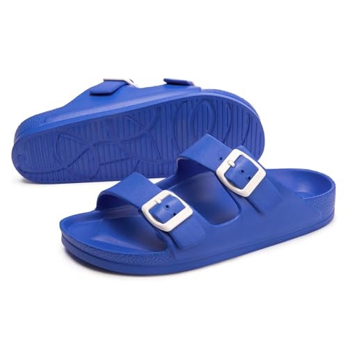 FUNKYMONKEY Women's Comfort Slides Double Buckle Adjustable EVA Flat Sandals (6 M US, Royal Blue) - Image 4