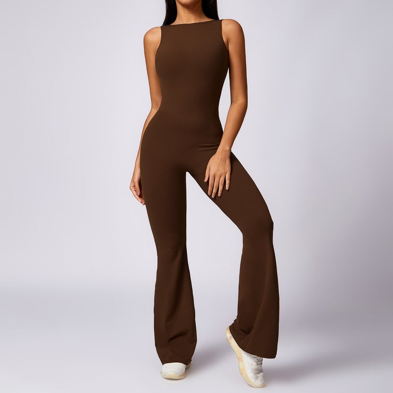 Zechuang Women's Peach Butt-Lifting Yoga Jumpsuit, Casual Fit with Micro Flared Design