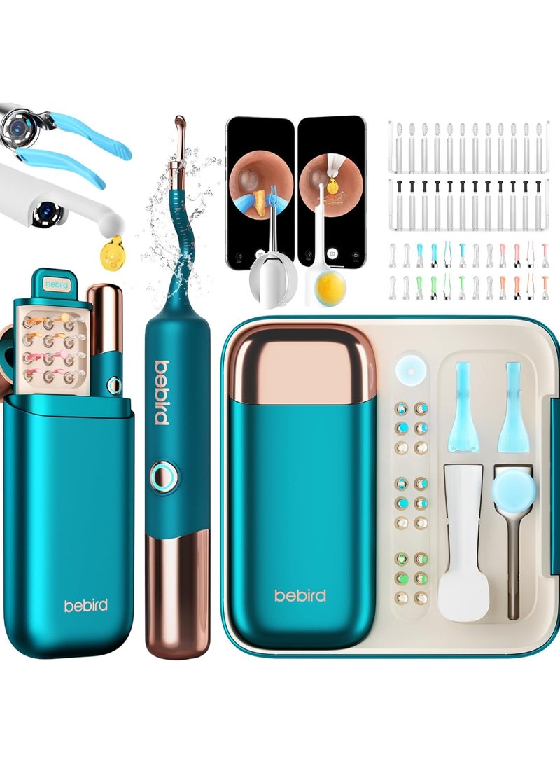 بيبيرد جهاز BEBIRD EarSight Ultra 5G WiFi لتنظيف الأذن والعناية بها، مزود بكاميرا منظار أذن مرنة، ومجموعة إزالة شمع الأذن مع 30 ملحقًا، آمن للاستخدام المنزلي - أزرق فيروزي - Image 1