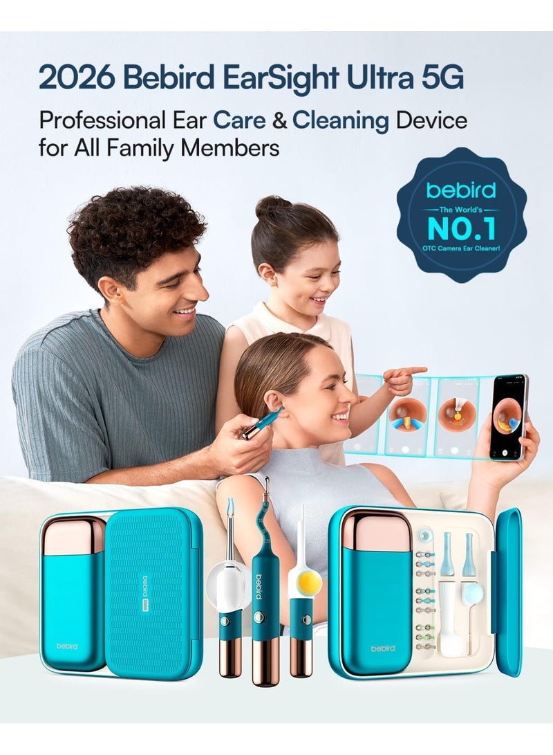 بيبيرد جهاز BEBIRD EarSight Ultra 5G WiFi لتنظيف الأذن والعناية بها، مزود بكاميرا منظار أذن مرنة، ومجموعة إزالة شمع الأذن مع 30 ملحقًا، آمن للاستخدام المنزلي - أزرق فيروزي - Image 2