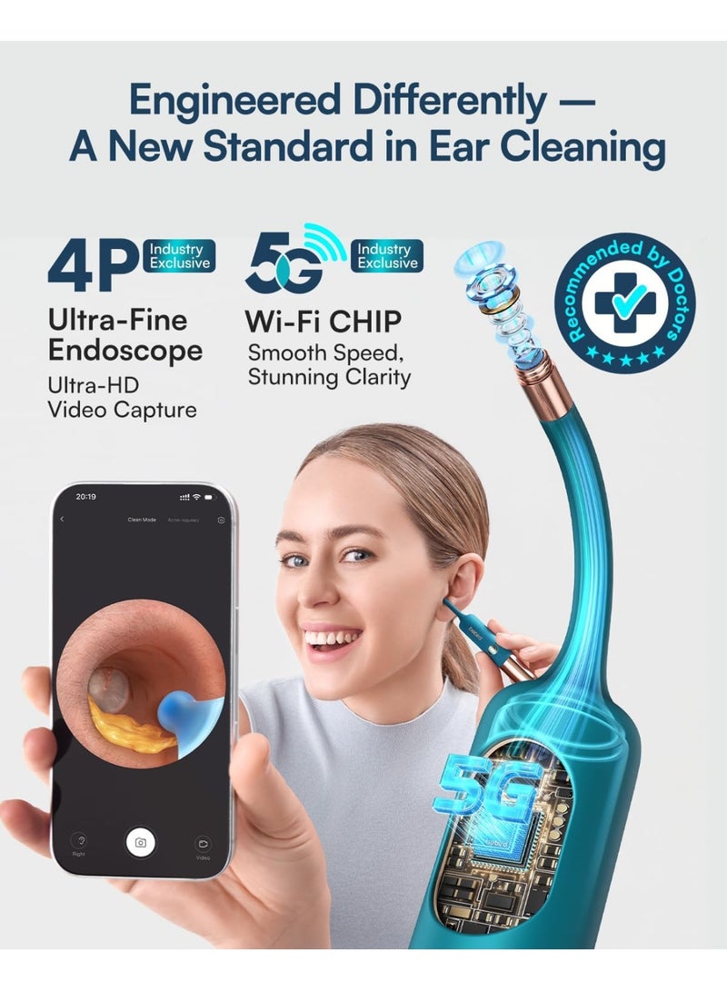 بيبيرد جهاز BEBIRD EarSight Ultra 5G WiFi لتنظيف الأذن والعناية بها، مزود بكاميرا منظار أذن مرنة، ومجموعة إزالة شمع الأذن مع 30 ملحقًا، آمن للاستخدام المنزلي - أزرق فيروزي - Image 4