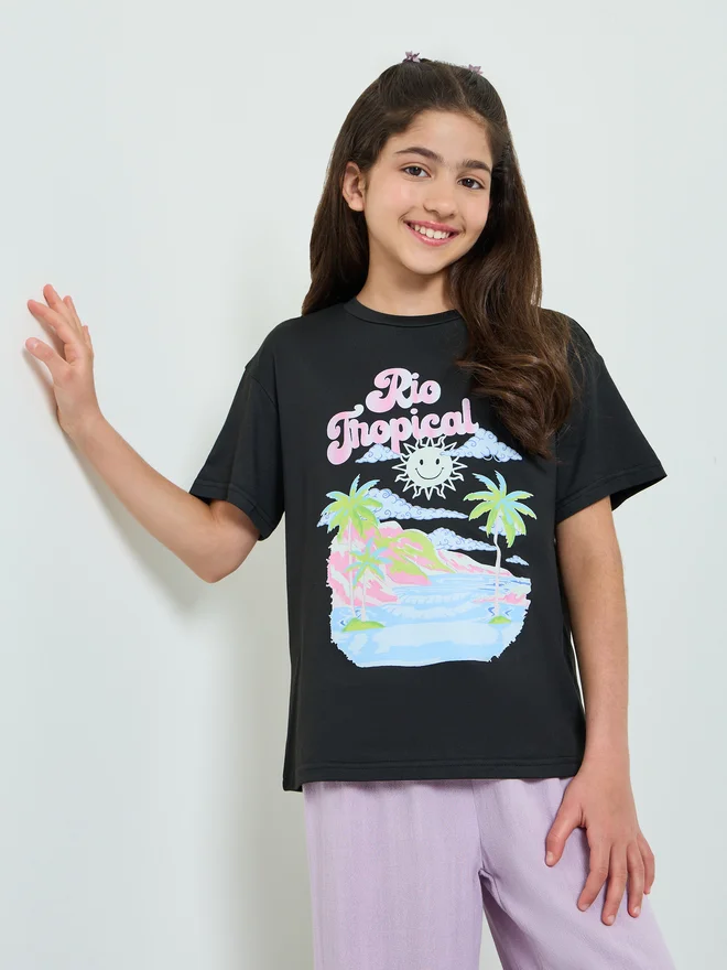 Styli Styli Teen Girls Graphic Print Oversized T-Shirt