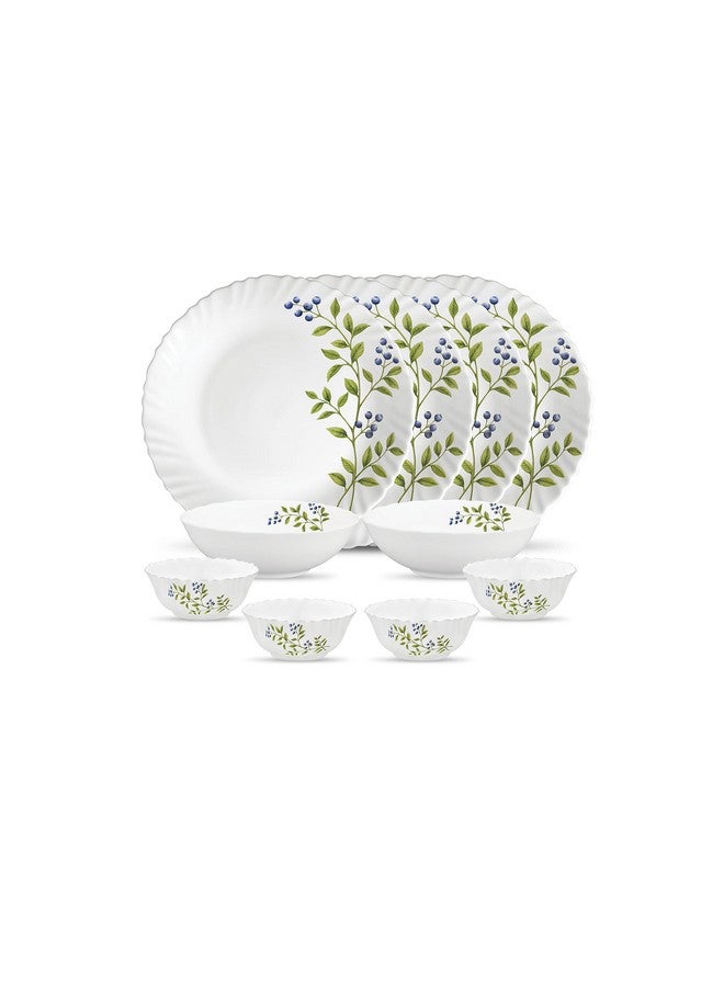 La Opala Novo Collection Opal Glass Crockery | for Family of 4 | Dinner Set 10 pcs Lush Greens | Plates & Bowls for Dining | Microwave Safe | 100% Vegetarian | Extra Strong | Light & White - Image 1