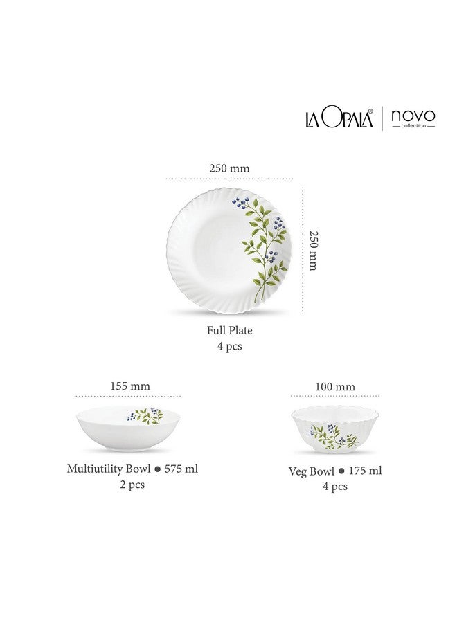 La Opala Novo Collection Opal Glass Crockery | for Family of 4 | Dinner Set 10 pcs Lush Greens | Plates & Bowls for Dining | Microwave Safe | 100% Vegetarian | Extra Strong | Light & White - Image 3