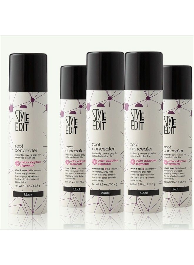 STYLE EDIT Black Root Concealer Touch Up Spray, Instantly Covers Greys And Roots - Professional Salon Quality Grays Cover Up Hair Products for Women Black 2 Ounce Pack of PACK OF 5 - Image 1