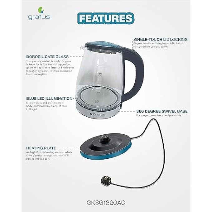 gratus Electric Kettle 18 Liter 1500W Silver Model Gksg1820Ac 1 Years Full Warranty - Image 4