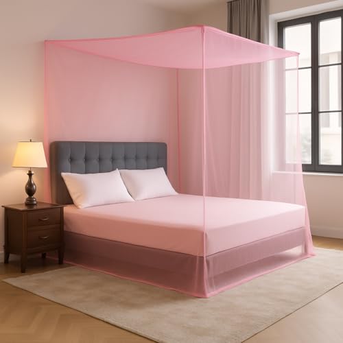 Evafly Mosquito Net for Double Bed | Foldable Machardani (Without Frame) | Polyester Strong & Breathable Mesh 6 x 6.5 ft | Easy Setup, Lightweight, Portable & Ideal for Daily Usage - Full Pink - Image 1