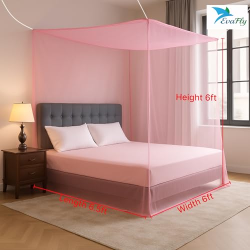 Evafly Mosquito Net for Double Bed | Foldable Machardani (Without Frame) | Polyester Strong & Breathable Mesh 6 x 6.5 ft | Easy Setup, Lightweight, Portable & Ideal for Daily Usage - Full Pink - Image 2