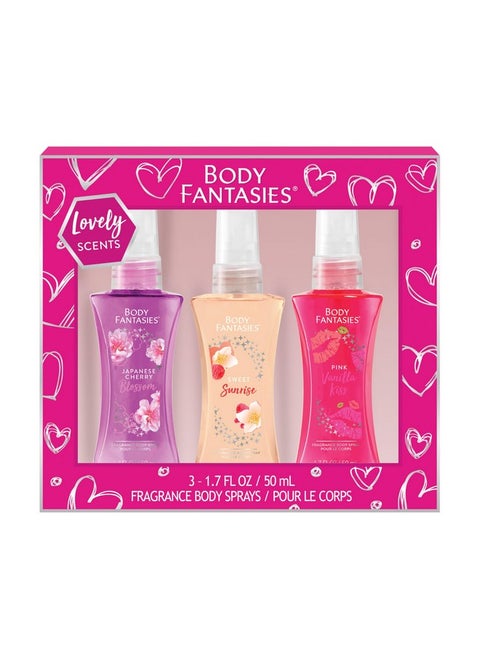 Body Fantasies Body Spray Holiday Gift Set for Her - 3 Piece Lovely Scents Sampler, Perfect for Stocking Stuffers