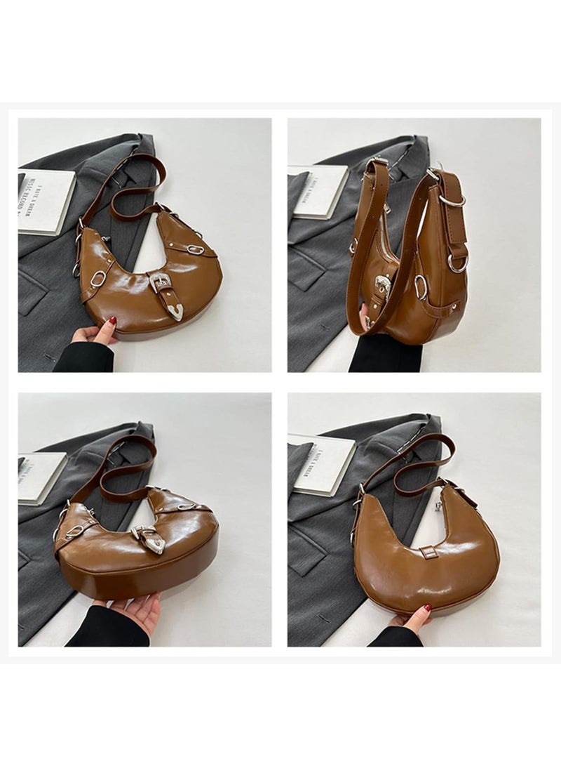 SOLARAE Women's Crescent Shoulder Bag, Shoulder Bag, Dumpling Bag, Retro 90s Handbag, Under the Arm Purse Fashion Small Crescent Tote Bag for Girls and Ladies - Image 2