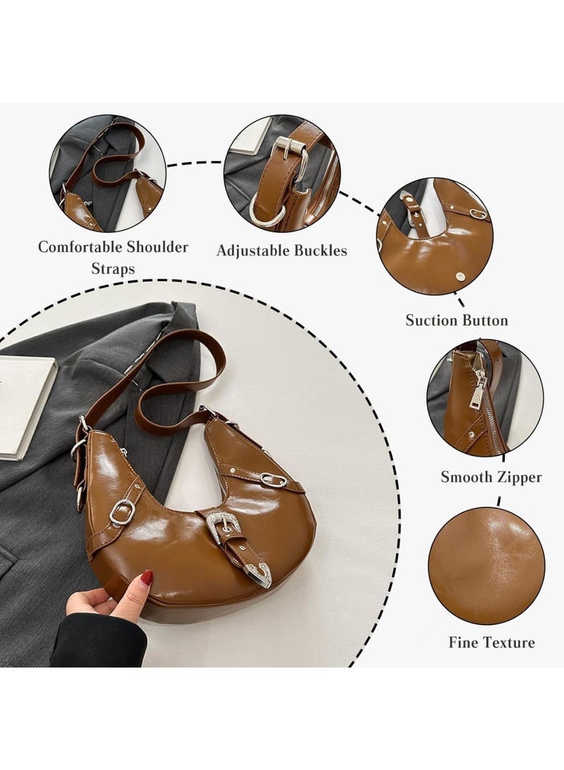 SOLARAE Women's Crescent Shoulder Bag, Shoulder Bag, Dumpling Bag, Retro 90s Handbag, Under the Arm Purse Fashion Small Crescent Tote Bag for Girls and Ladies - Image 4